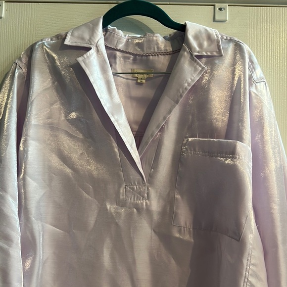 Pilcro Anthropologie Long Sleeve Lilac Popover Blouse Medium Chic Shimmer - Picture 5 of 12